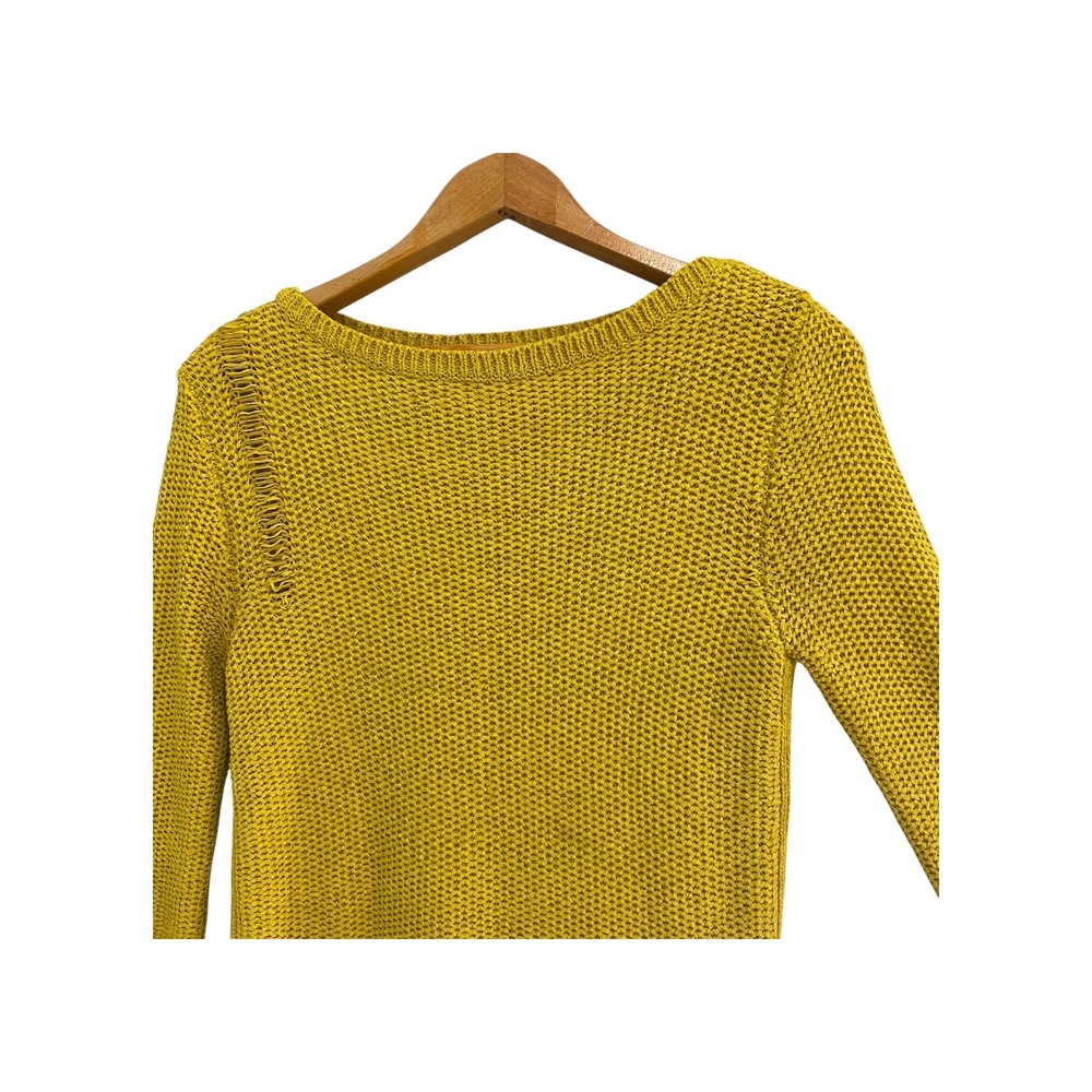 Zara Knit Mustard Yellow Sweater Knitwear Pullover Three Quarter Sleeve Large